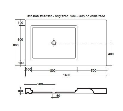 Душевой поддон керамический Galassia SA02 8978 140х80 см