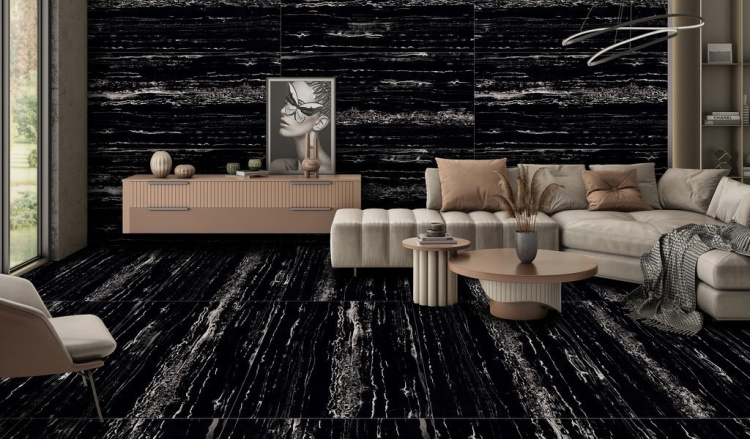 Универсальная плитка (керамогранит) Ennface Black Marquina Matt 160x80 см