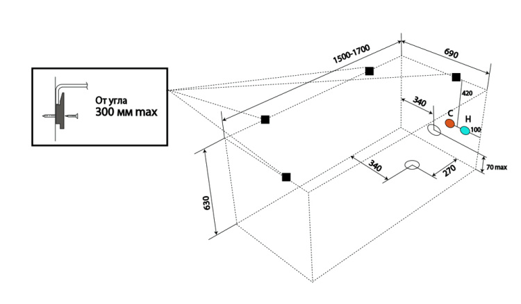 Ванна прямоугольная 1acreal London 150x70 см