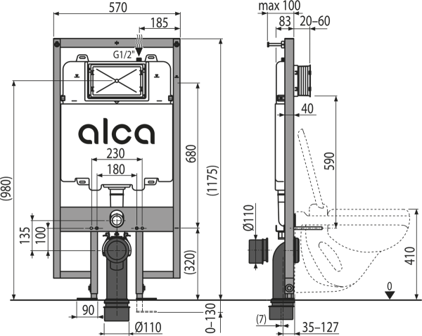 Скрытая система инсталляции Alcaplast Sadromodul Slim AM1101/1200