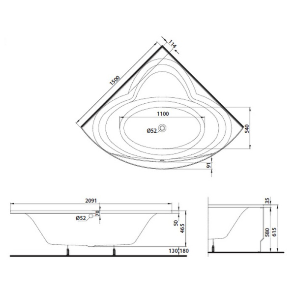 Ванна угловая Kolo Relax 150х150 см в комплекте с ножками
