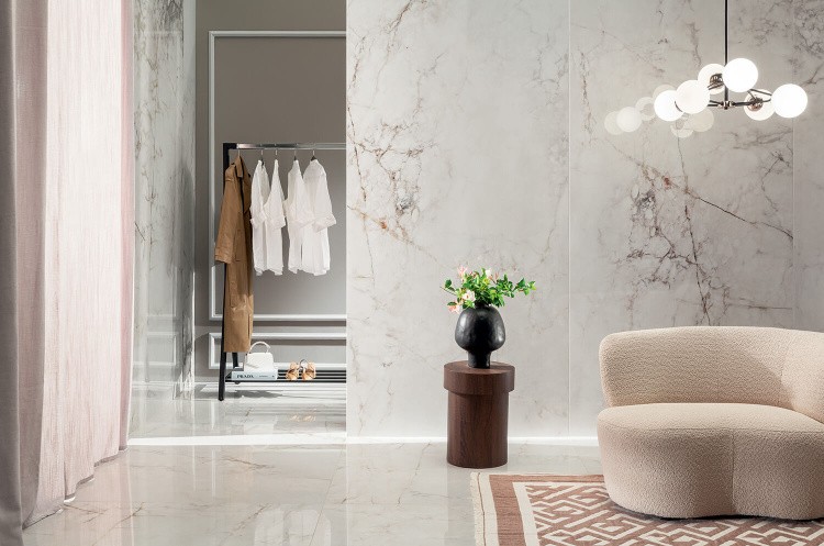 Универсальная плитка (керамогранит) Arte Shellstone white POL 274.8x119.8 см