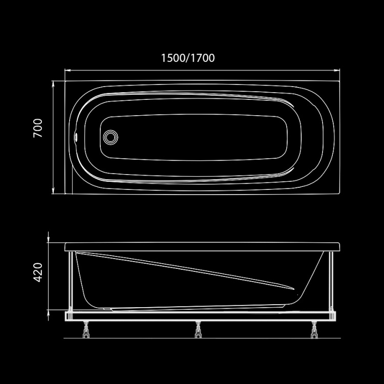 Ванна прямоугольная 1acreal Riga 150x70 см