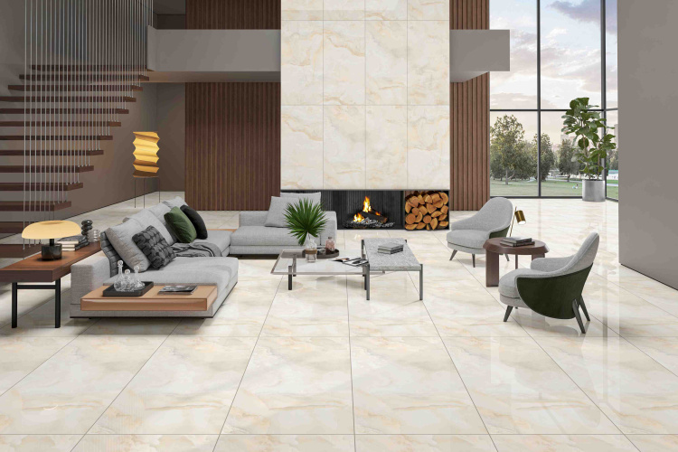 Универсальная плитка (керамогранит) Ennface Onix Cream Glossy 120x60 см