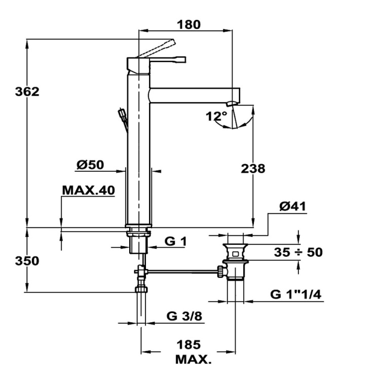 Смеситель для умывальника высокий Teka ALAIOR XL 55.362.02.00