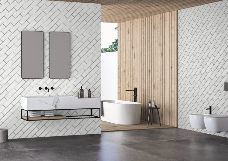 Универсальная плитка (керамогранит) Ennface Camelot White glossy 7.5x22.5 см